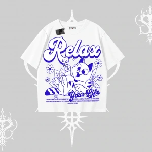Relax Kedi Baskılı Oversize Tshirt
