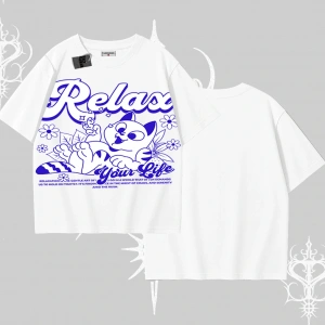 Relax Kedi Baskılı Oversize Tshirt