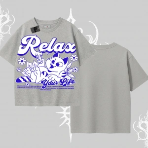 Relax Kedi Baskılı Oversize Tshirt