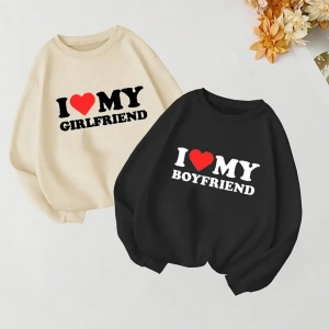 Renkli Biskilet Yaka Sweatshirt Çift Sevgili Kombinleri Couple Clothing
