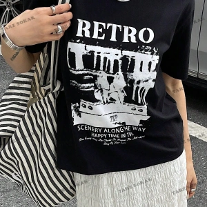 RETRO Baskılı Oversize Kalıp Unisex T-shirt