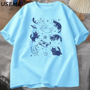 Retro Kediler Uzayda 90s Grafik T Shirt Vintage Astronot Kediler T-Shirt Komik Yavru Kedi Tsh 2864