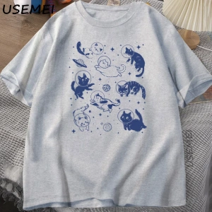 Retro Kediler Uzayda 90s Grafik T Shirt Vintage Astronot Kediler T-Shirt Komik Yavru Kedi Tsh 2864