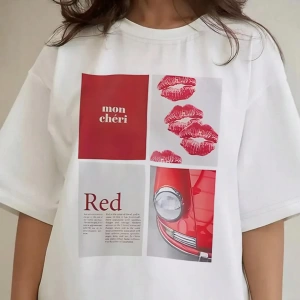 Retro Telefon Kulübesi ve Araba Baskısı, Yaz Kadın %100 Pamuklu Kısa Kollu, Beyaz Kısa Kollu,