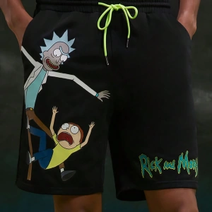 Rick and Morty X SHEIN Erkek Çizgi Film Karakteri Ve Harf Baskılı Bağcıklı Bel Rahat Yaz Şort