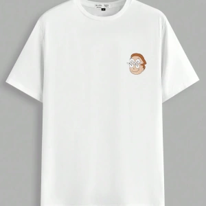 Rick and Morty X SHEIN Erkek Günlük Karikatür Karakter Baskılı Örme Kısa Kollu Beyaz Tişört,