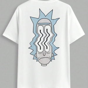 Rick and Morty X SHEIN Erkek Günlük Karikatür Karakter Baskılı Örme Kısa Kollu Beyaz Tişört,