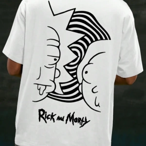 Rick and Morty X SHEIN Erkek Rahat Bol Örgü Figür Grafik Siyah Kısa Kollu Tişört