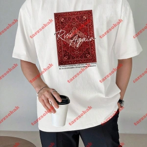 Rise Again Baskılı Oversize Unisex Beyaz