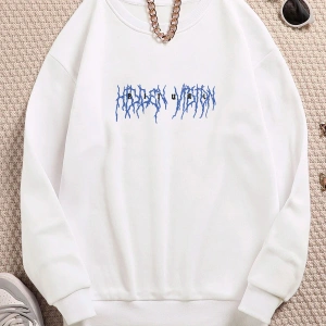 Ritual Mavi Renkli Oversize Bisiklet Yaka Pamuklu Sweatshirt Beyaz