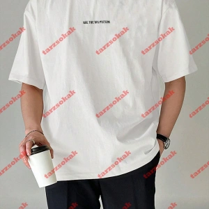 Rıver Erkek Nakış Işlemeli Oversize %100 Organik Pamuk Örme  Beyaz