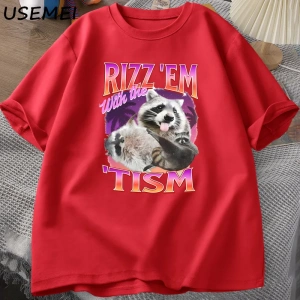 Rizz Em Tism ile Retro tişört adam komik rakun grafik T-Shirt Unisex Opossum T Shirt kadın er 2992