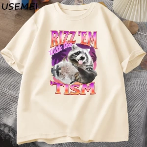 Rizz Em Tism ile Retro tişört adam komik rakun grafik T-Shirt Unisex Opossum T Shirt kadın er 2992