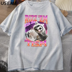 Rizz Em Tism ile Retro tişört adam komik rakun grafik T-Shirt Unisex Opossum T Shirt kadın er 2992