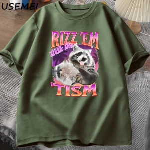 Rizz Em Tism ile Retro tişört adam komik rakun grafik T-Shirt Unisex Opossum T Shirt kadın er 2992