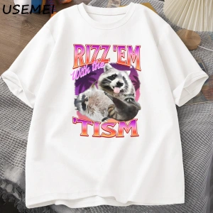 Rizz Em Tism ile Retro tişört adam komik rakun grafik T-Shirt Unisex Opossum T Shirt kadın er 2992