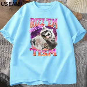 Rizz Em Tism ile Retro tişört adam komik rakun grafik T-Shirt Unisex Opossum T Shirt kadın er 2992