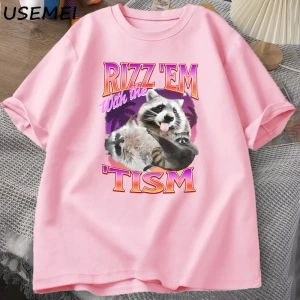 Rizz Em Tism ile Retro tişört adam komik rakun grafik T-Shirt Unisex Opossum T Shirt kadın er 2992