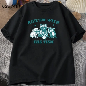 Rizz Em Tism ile Vintage T Shirt Erkek Kadın Retro 90s Komik Rakun Grafik T Shirt Harajuku Pa 2822