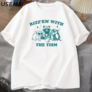 Rizz Em Tism ile Vintage T Shirt Erkek Kadın Retro 90s Komik Rakun Grafik T Shirt Harajuku Pa 2822