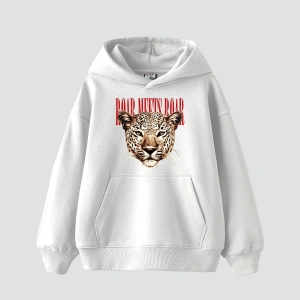 Roar Meets Baskılı Oversize Unisex Beyaz