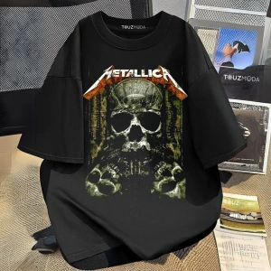 Rock Serisi Metallica Skull Baskılı Unisex Oversize