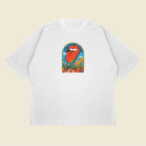 Rolling Stones Atlanta Baskılı Oversize Unisex Pamuklu Nefes Alan Kalın Kumaşlı