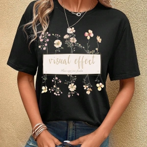 ROMWE Ağaç Desenli Düşük Omuz Tişört