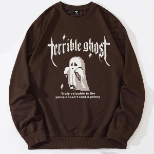 ROMWE Guys Ghost & Slogan Graphic Sweatshirt Kahverengi