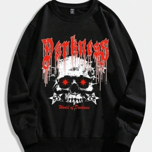 ROMWE Guys Letter & Skull Print Pullover Siyah