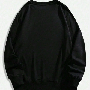 ROMWE Guys Letter & Skull Print Pullover Siyah