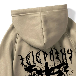 ROMWE Guys Skeleton Print Kangaroo Pocket Drawstring Hoodie Haki