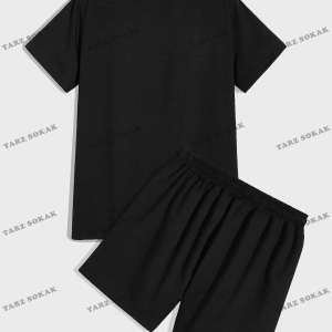 ROMWE Hazırlık Erkek Sloganı Karikatür Ayı Grafikli Tişört ve İpli Şort