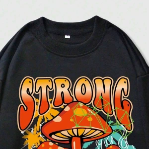 ROMWE Street Life Guys Mushroom And Slogan Graphic Sweatshirt Siyah