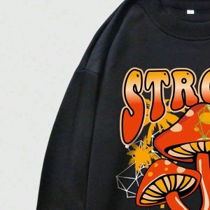 ROMWE Street Life Guys Mushroom And Slogan Graphic Sweatshirt Siyah