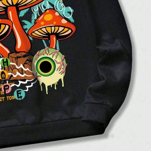 ROMWE Street Life Guys Mushroom And Slogan Graphic Sweatshirt Siyah
