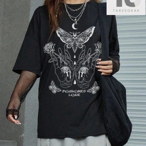 ROMWE X Attack on Titan Yazılı Baskılı Kısa Kollu Tişört