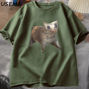 Rus Kedi Meme T-shirt Komik Grafik Baskı Kedi T Shirt Kadın Erkek Rahat Pamuklu Tişört Unisex 2838
