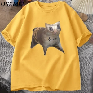 Rus Kedi Meme T-shirt Komik Grafik Baskı Kedi T Shirt Kadın Erkek Rahat Pamuklu Tişört Unisex 2838