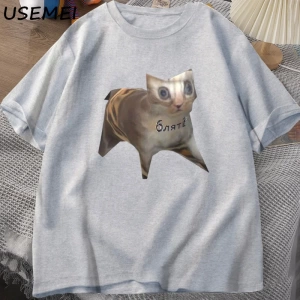 Rus Kedi Meme T-shirt Komik Grafik Baskı Kedi T Shirt Kadın Erkek Rahat Pamuklu Tişört Unisex 2838