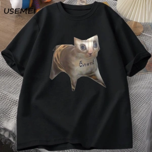Rus Kedi Meme T-shirt Komik Grafik Baskı Kedi T Shirt Kadın Erkek Rahat Pamuklu Tişört Unisex 2838