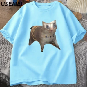 Rus Kedi Meme T-shirt Komik Grafik Baskı Kedi T Shirt Kadın Erkek Rahat Pamuklu Tişört Unisex 2838