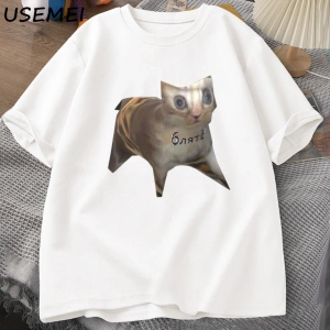 Rus Kedi Meme T-shirt Komik Grafik Baskı Kedi T Shirt Kadın Erkek Rahat Pamuklu Tişört Unisex 2838