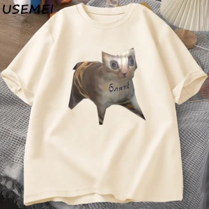 Rus Kedi Meme T-shirt Komik Grafik Baskı Kedi T Shirt Kadın Erkek Rahat Pamuklu Tişört Unisex 2838
