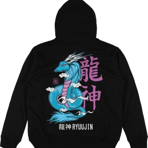 Ryuujin Siyah Oversize Unisex Kapüşonlu Sweatshirt Hoodie