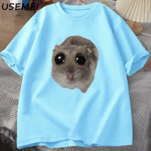 Sad Hamster T Shirt Komik Sevimli Kedi Hamster Meme Trend T-shirt Erkekler Kadınlar için Pamu 2936