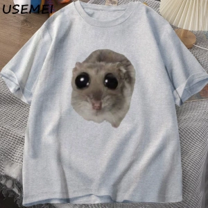 Sad Hamster T Shirt Komik Sevimli Kedi Hamster Meme Trend T-shirt Erkekler Kadınlar için Pamu 2936