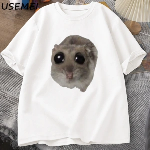 Sad Hamster T Shirt Komik Sevimli Kedi Hamster Meme Trend T-shirt Erkekler Kadınlar için Pamu 2936
