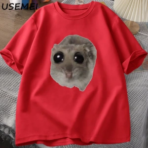 Sad Hamster T Shirt Komik Sevimli Kedi Hamster Meme Trend T-shirt Erkekler Kadınlar için Pamu 2936