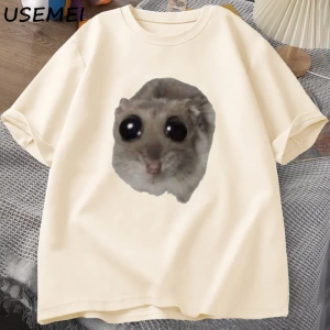 Sad Hamster T Shirt Komik Sevimli Kedi Hamster Meme Trend T-shirt Erkekler Kadınlar için Pamu 2936